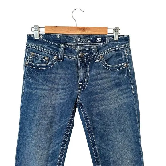 Vintage Y2K Miss Me Cross Embellished Back Pocket Low Rise Bootcut Jeans Size 29
