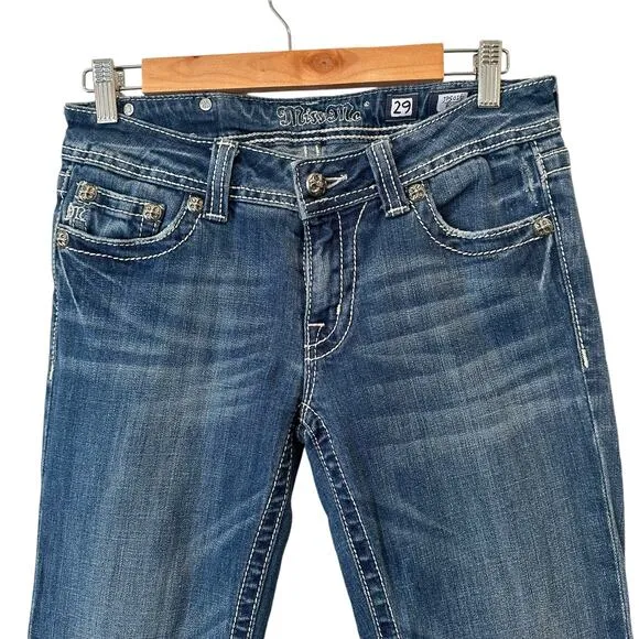 Vintage Y2K Miss Me Cross Embellished Back Pocket Low Rise Bootcut Jeans Size 29