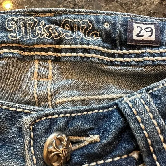 Vintage Y2K Miss Me Cross Embellished Back Pocket Low Rise Bootcut Jeans Size 29
