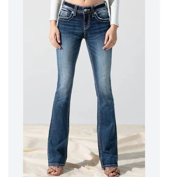 Vintage Y2K Miss Me Cross Embellished Back Pocket Low Rise Bootcut Jeans Size 29