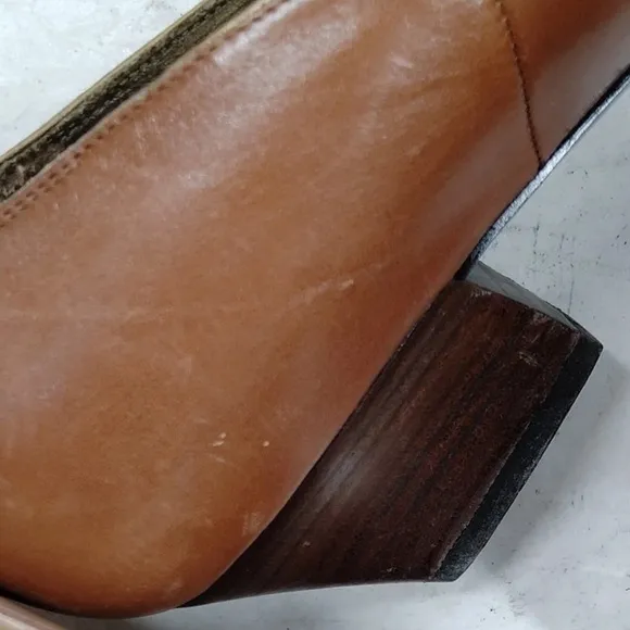 Vintage Yves Saint Laurent YSL Brown Leather Low Heels, Zigzag Vamp, Size 36.5