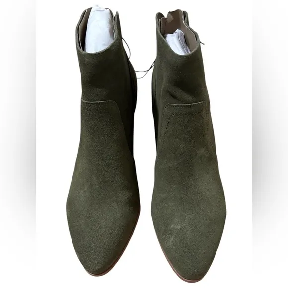 Violet &amp; Red Olive Suede Ankle Boots with Pointed Toe - Size 9