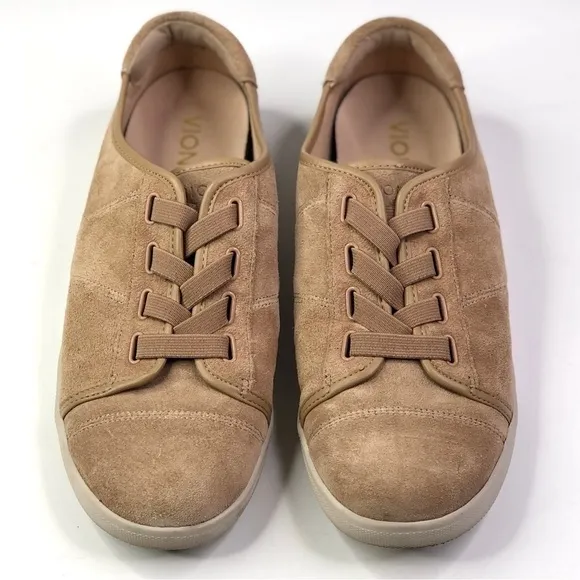 Vionic Jean Suede sneakers pull on elastic laces camel tan 8