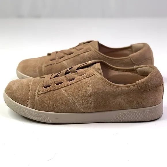 Vionic Jean Suede sneakers pull on elastic laces camel tan 8