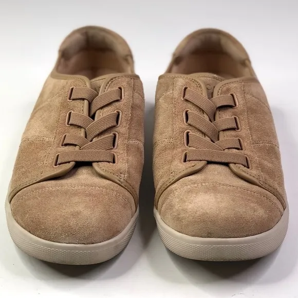 Vionic Jean Suede sneakers pull on elastic laces camel tan 8