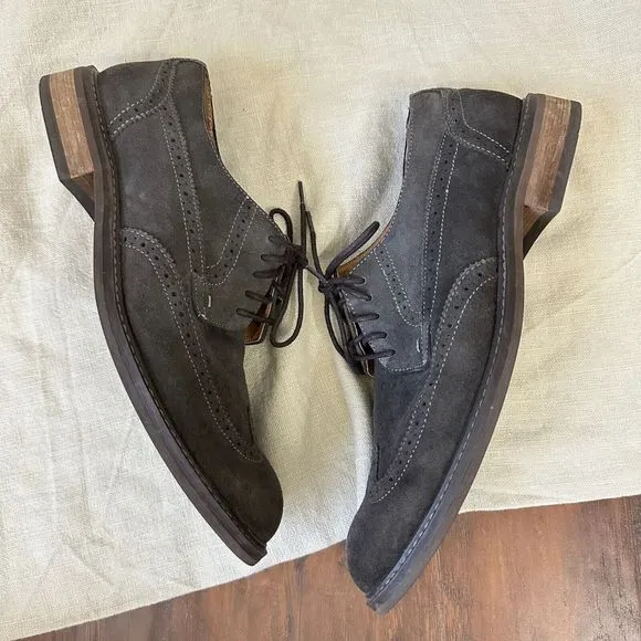 VIONIC Mens Bruno Wingtip Oxford Derby Shoes Lace Up in Suede Gray