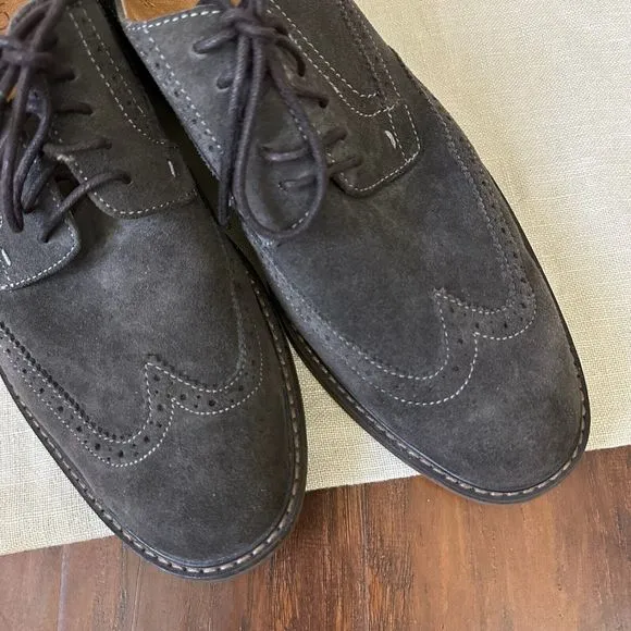 VIONIC Mens Bruno Wingtip Oxford Derby Shoes Lace Up in Suede Gray