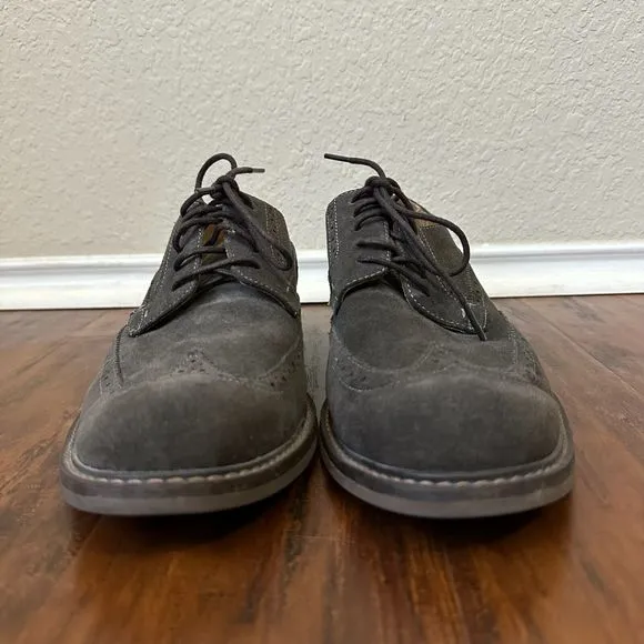 VIONIC Mens Bruno Wingtip Oxford Derby Shoes Lace Up in Suede Gray