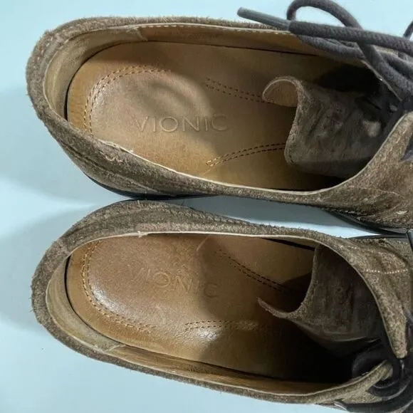 Vionic Men's Leather Suede Bruno Oxford Shoes Brown Size 9.5