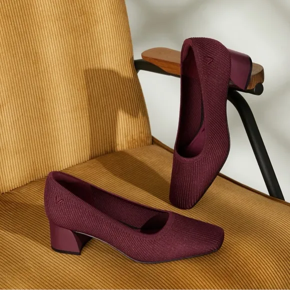 VIVAIA women’s Melody square Toe Chunky Heels sparkly burgundy pumps shoes 41/10