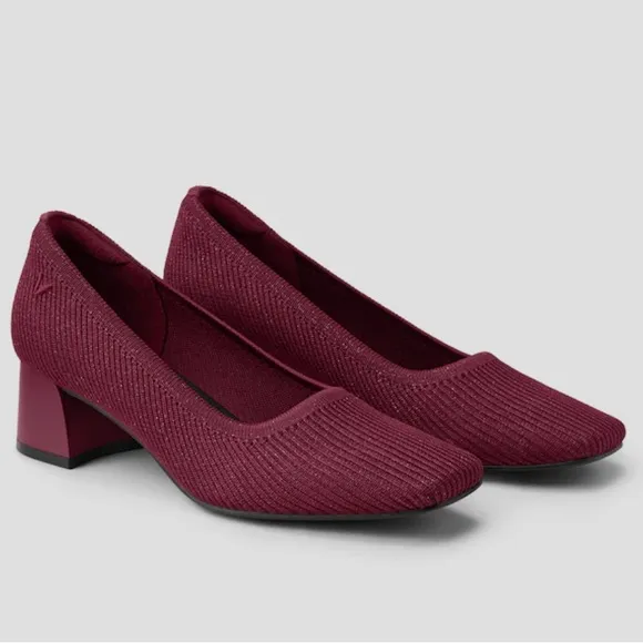 VIVAIA women’s Melody square Toe Chunky Heels sparkly burgundy pumps shoes 41/10