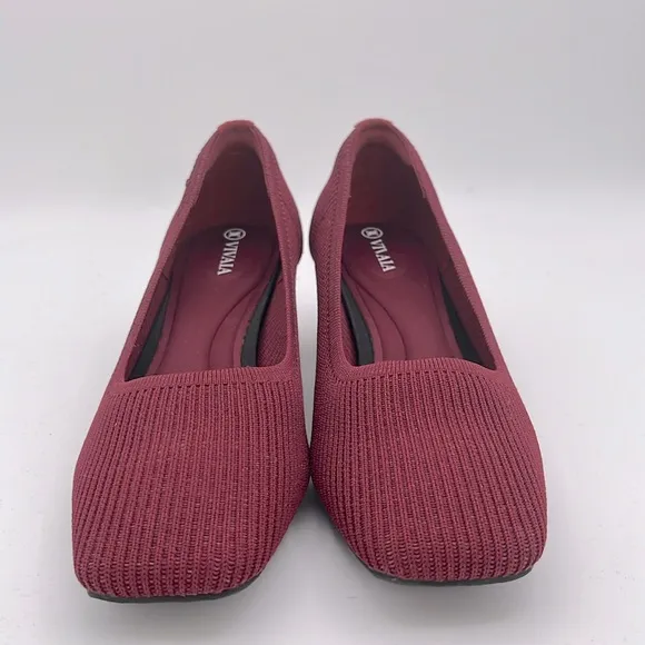 VIVAIA women’s Melody square Toe Chunky Heels sparkly burgundy pumps shoes 41/10