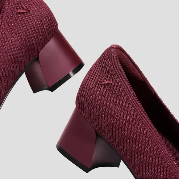 VIVAIA women’s Melody square Toe Chunky Heels sparkly burgundy pumps shoes 41/10
