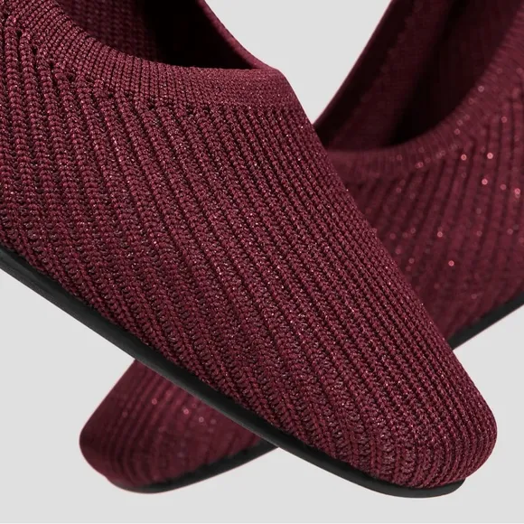 VIVAIA women’s Melody square Toe Chunky Heels sparkly burgundy pumps shoes 41/10