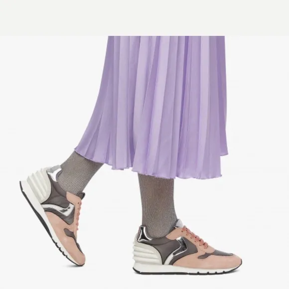 VOILE BLANCHE JULIA POWER Suede &amp; Washed Fabric Sneakers PeachPink &amp; Grey 40/10