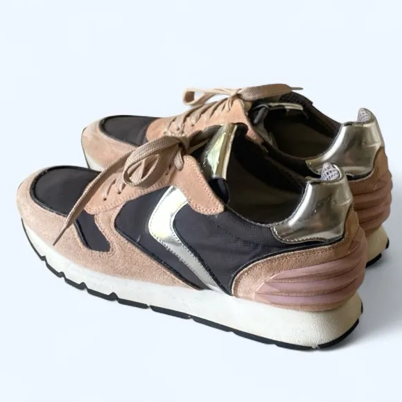 VOILE BLANCHE JULIA POWER Suede &amp; Washed Fabric Sneakers PeachPink &amp; Grey 40/10