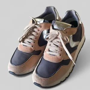 VOILE BLANCHE JULIA POWER Suede &amp; Washed Fabric Sneakers PeachPink &amp; Grey 40/10