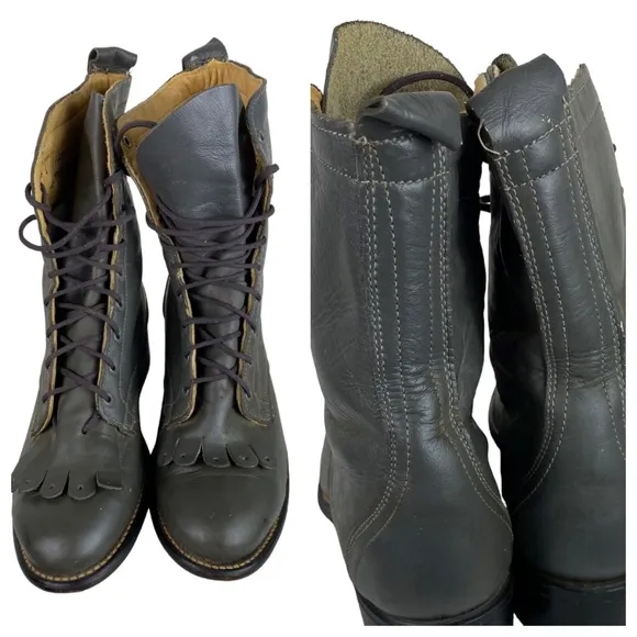 Vtg Laredo Sz 6 Boots Gray Leather Kiltie Granny Roper Cowboy Lace Up Western