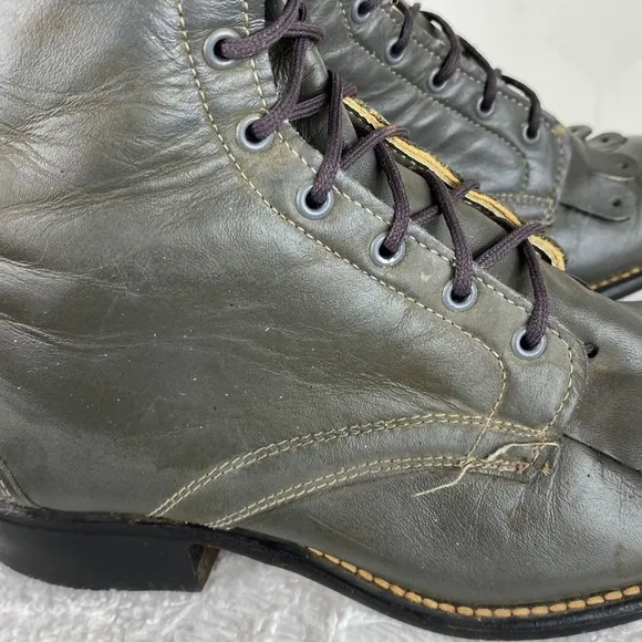 Vtg Laredo Sz 6 Boots Gray Leather Kiltie Granny Roper Cowboy Lace Up Western