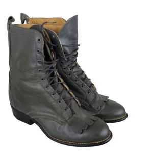 Vtg Laredo Sz 6 Boots Gray Leather Kiltie Granny Roper Cowboy Lace Up Western