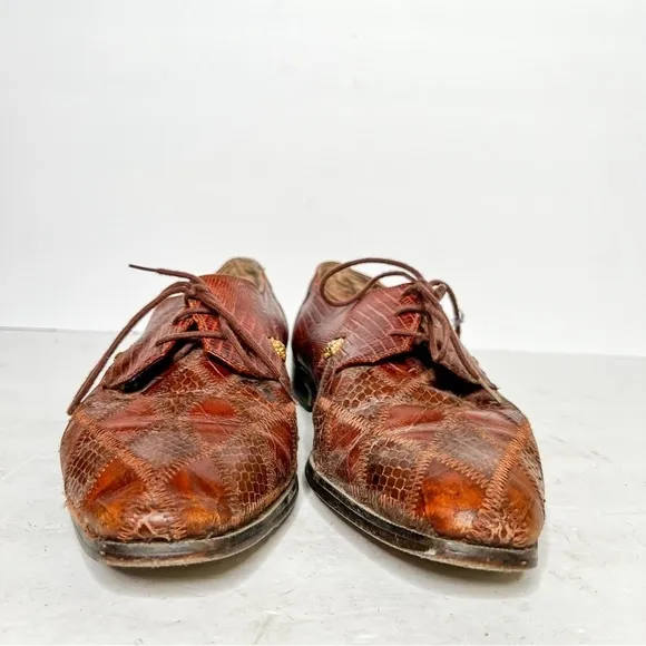 VTG Marco Vicci Genuine Snakeskin Oxford Shoes Cognac Tan Size 10.5 Men’s