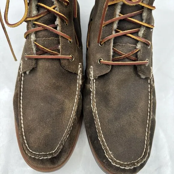 Vtg Ralph Lauren Boots Mens Sz 14D Brentwood Suede Leather Shearling Olive Boot