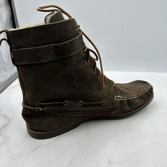 Vtg Ralph Lauren Boots Mens Sz 14D Brentwood Suede Leather Shearling Olive Boot