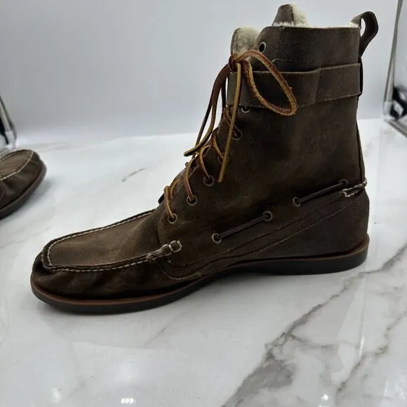 Vtg Ralph Lauren Boots Mens Sz 14D Brentwood Suede Leather Shearling Olive Boot