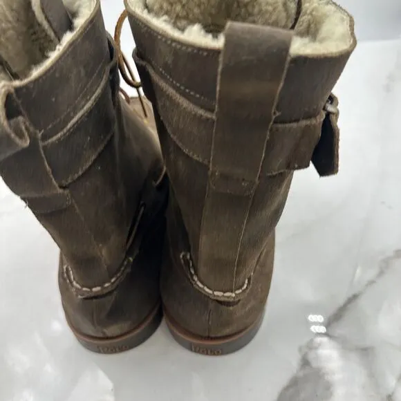 Vtg Ralph Lauren Boots Mens Sz 14D Brentwood Suede Leather Shearling Olive Boot