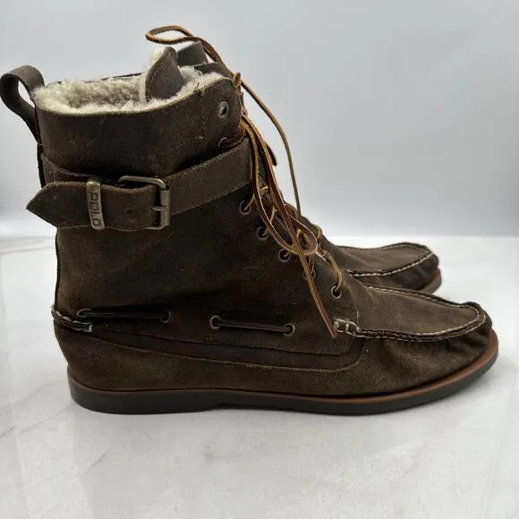 Vtg Ralph Lauren Boots Mens Sz 14D Brentwood Suede Leather Shearling Olive Boot