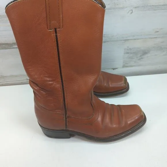 VTG Sears Roebuck BrownLeather Mens Size 8.5 D Western Campus Boots Weathered
