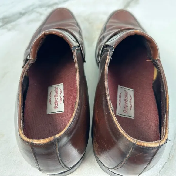VTG Y2K Leather Classics Men's Brown Leather Slip On Loafers Dress Shoes, Sz 9.5