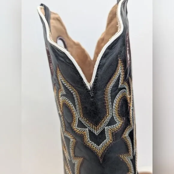 Western Casuals 308Q Men's Brown Black Leather hecho Mexico Boots cowboy sz 12