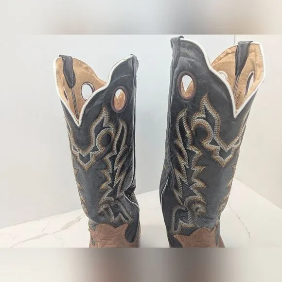 Western Casuals 308Q Men's Brown Black Leather hecho Mexico Boots cowboy sz 12