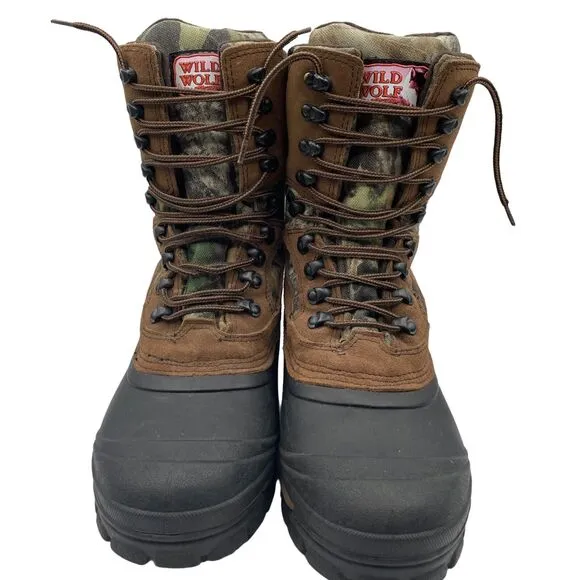 Wild Wolf Rocky Boots Brown Hunting Leather Waterproof Lined Mens Size 8 Wide