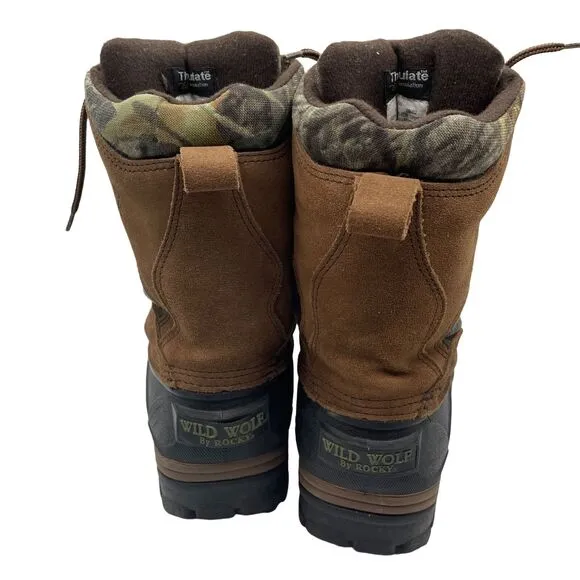 Wild Wolf Rocky Boots Brown Hunting Leather Waterproof Lined Mens Size 8 Wide