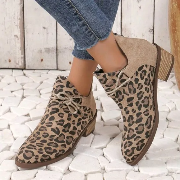 Women Fashion Leopard Print Suede Ankle Boots,Back Zipper,Casual Shoes For Autum