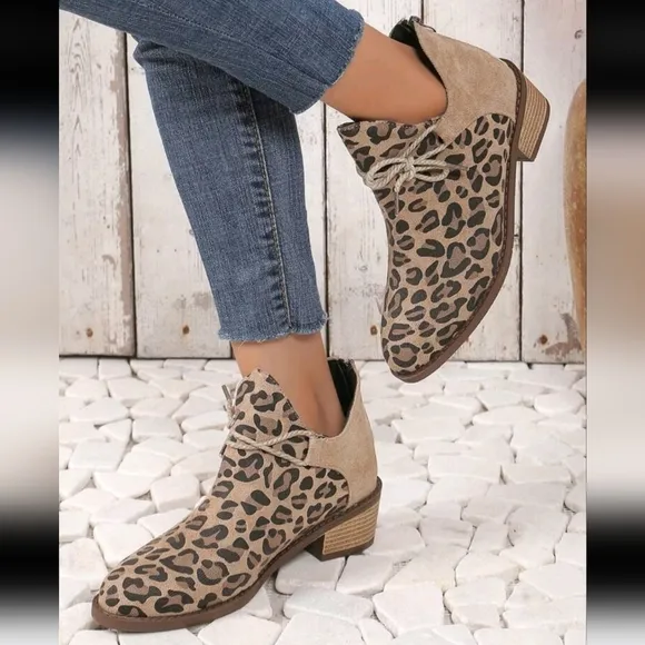 Women Fashion Leopard Print Suede Ankle Boots,Back Zipper,Casual Shoes For Autum