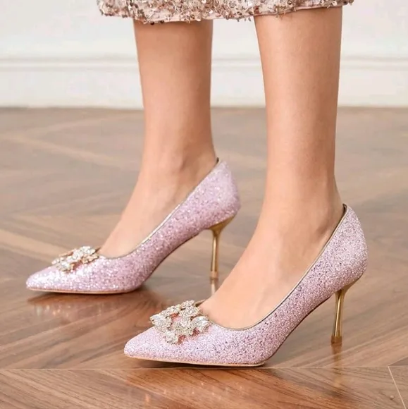 Women's Fashion Elegant Crystal Decor High Heel Pumps