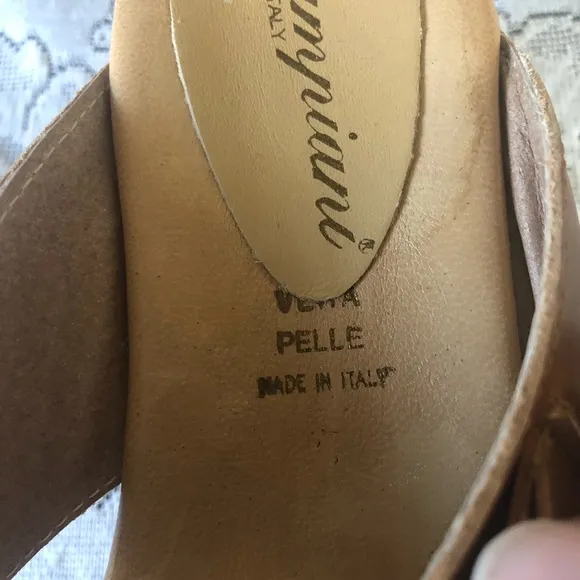 Women's Piampiani Tan Italian Leather Cork Platform Sandals. Size 37 (US 6.5/7)