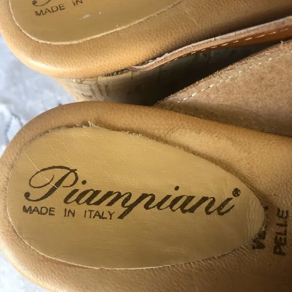 Women's Piampiani Tan Italian Leather Cork Platform Sandals. Size 37 (US 6.5/7)