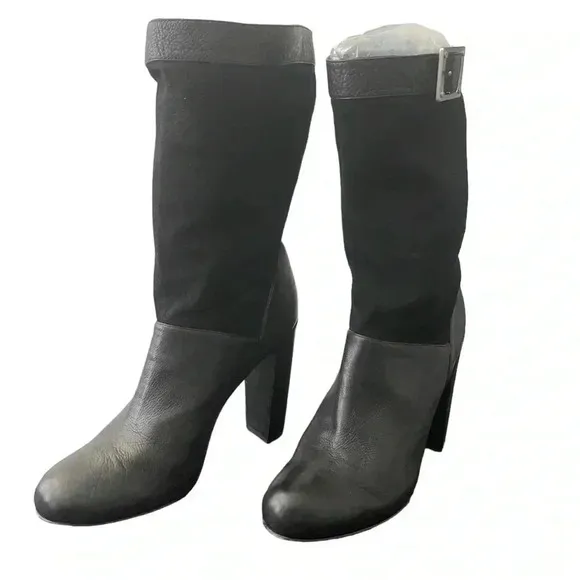 Women's Rachel Zoe mob wife Black leather Mid-Calf boots Size 9