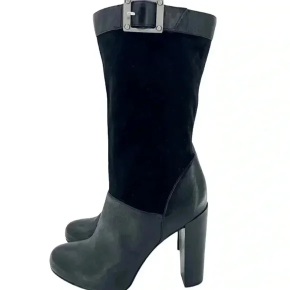 Women's Rachel Zoe mob wife Black leather Mid-Calf boots Size 9