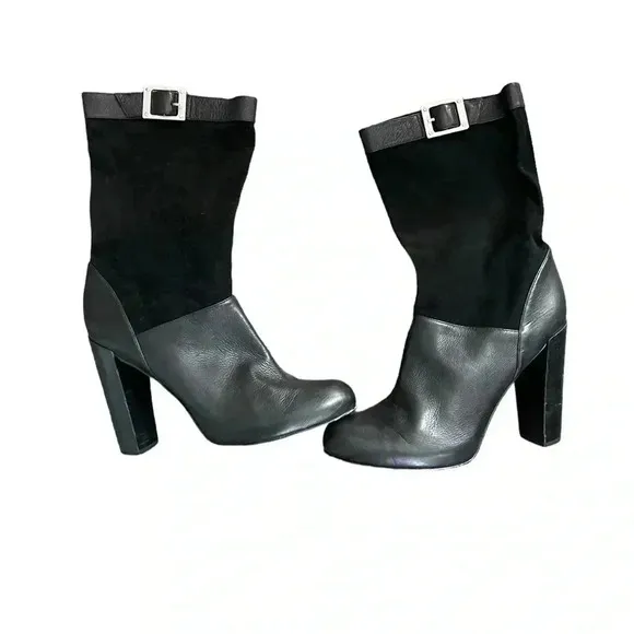 Women's Rachel Zoe mob wife Black leather Mid-Calf boots Size 9