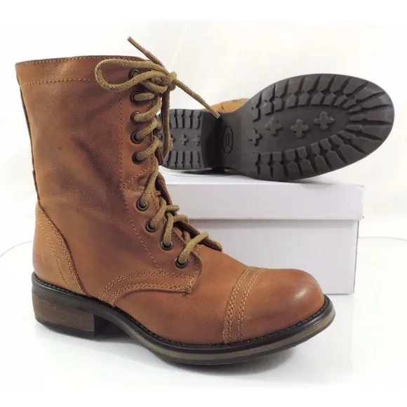 Women's Shoes Steve Madden Tropa 2-0 Lace up Combat Boots Leather Cognac 6.5