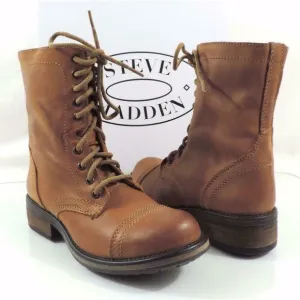 Women's Shoes Steve Madden Tropa 2-0 Lace up Combat Boots Leather Cognac 6.5