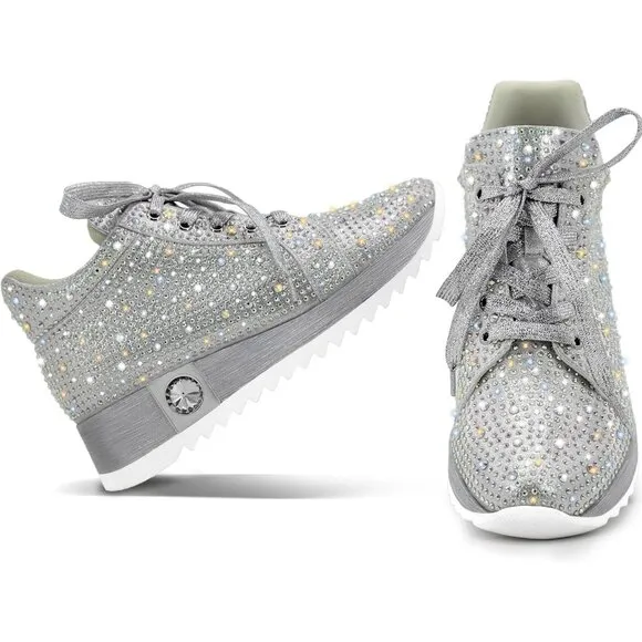 ✨Women's Silver Fashion Glitter Shoes Sparkly High Top Sneakers Trendy Shoes