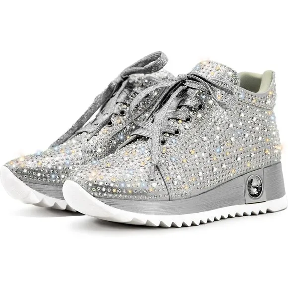 ✨Women's Silver Fashion Glitter Shoes Sparkly High Top Sneakers Trendy Shoes