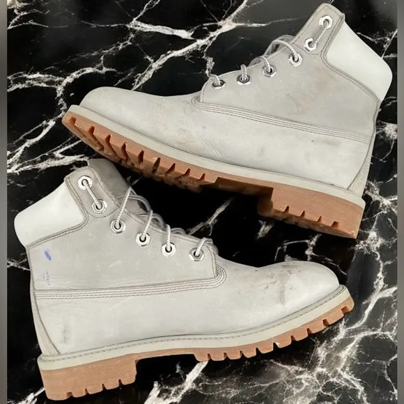 Women's Timberland® Premium 6-Inch Gray/White Leather Waterproof Size 6