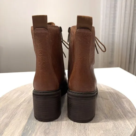 Women's Timberland Sienna High Embossed Brown Leather Waterproof Boots US Size 8